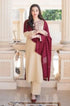 - 3PC Unstitched Dhanak Embroidered Shirt Neck Embroidery with Embroidered Dhanak Shawl - KW1113